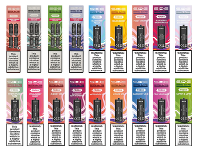 Crystal 4-in-1 pods available in Rose Edition, White Edition, Green Edition, Blue Edition, Blueberry Peach, Melon Berry, Fizzy Cherry, Blueberry Raspberries, Watermelon Strawberry, White Peach Razz, Strawberry Burst, Cherry Ice, Blueberry Sour Raspberry, Watermelon Ice, Lychee Ice, Blueberry Lime, Pink Lemonade, Lemon and Lime and Cola flavours Pack of 4 by SKE and available to buy from vapebrothers.co.uk