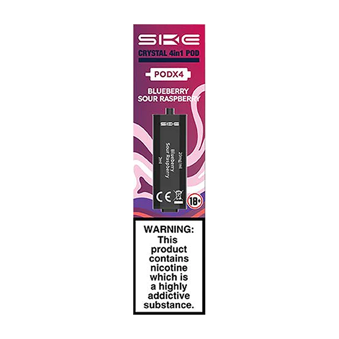 Crystal 4-in-1 pods Blueberry Sour raspberry flavour Pack of 4 by SKE and available to buy from vapebrothers.co.uk