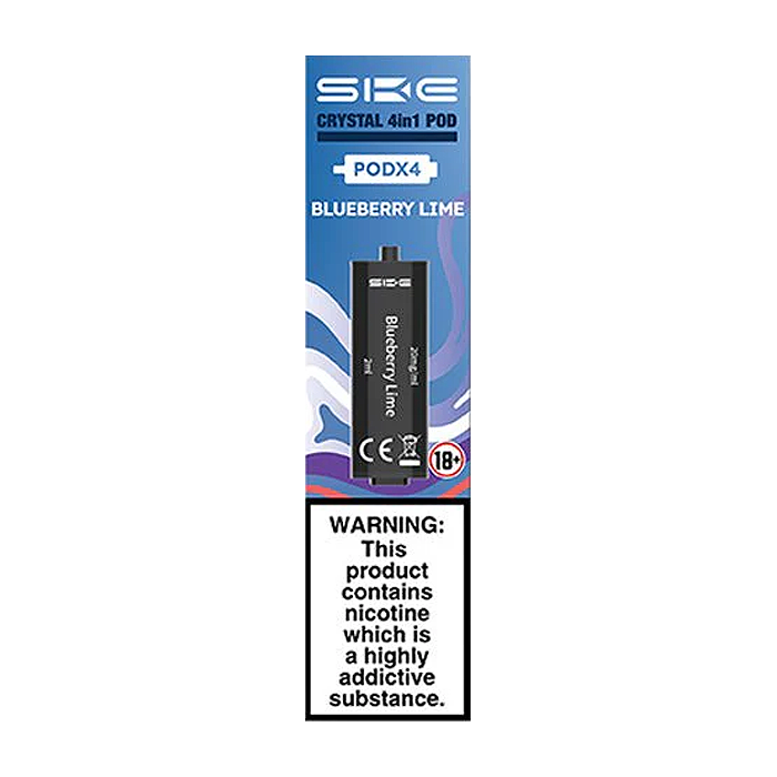 Crystal 4-in-1 pods Blueberry Lime flavour Pack of 4 by SKE and available to buy from vapebrothers.co.uk